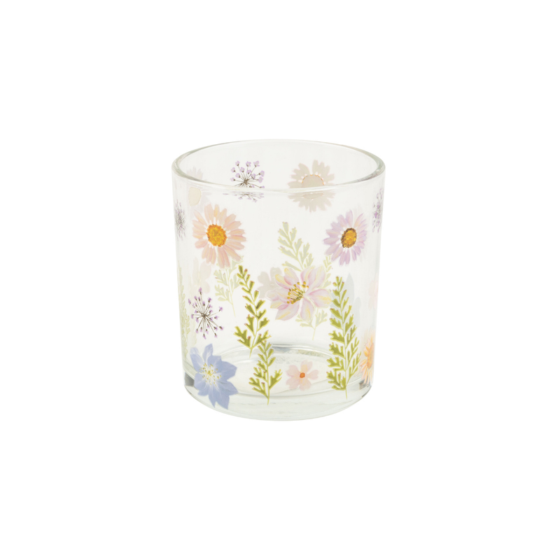 Clear Glass holder table piece with wildflower print, 3 in  6