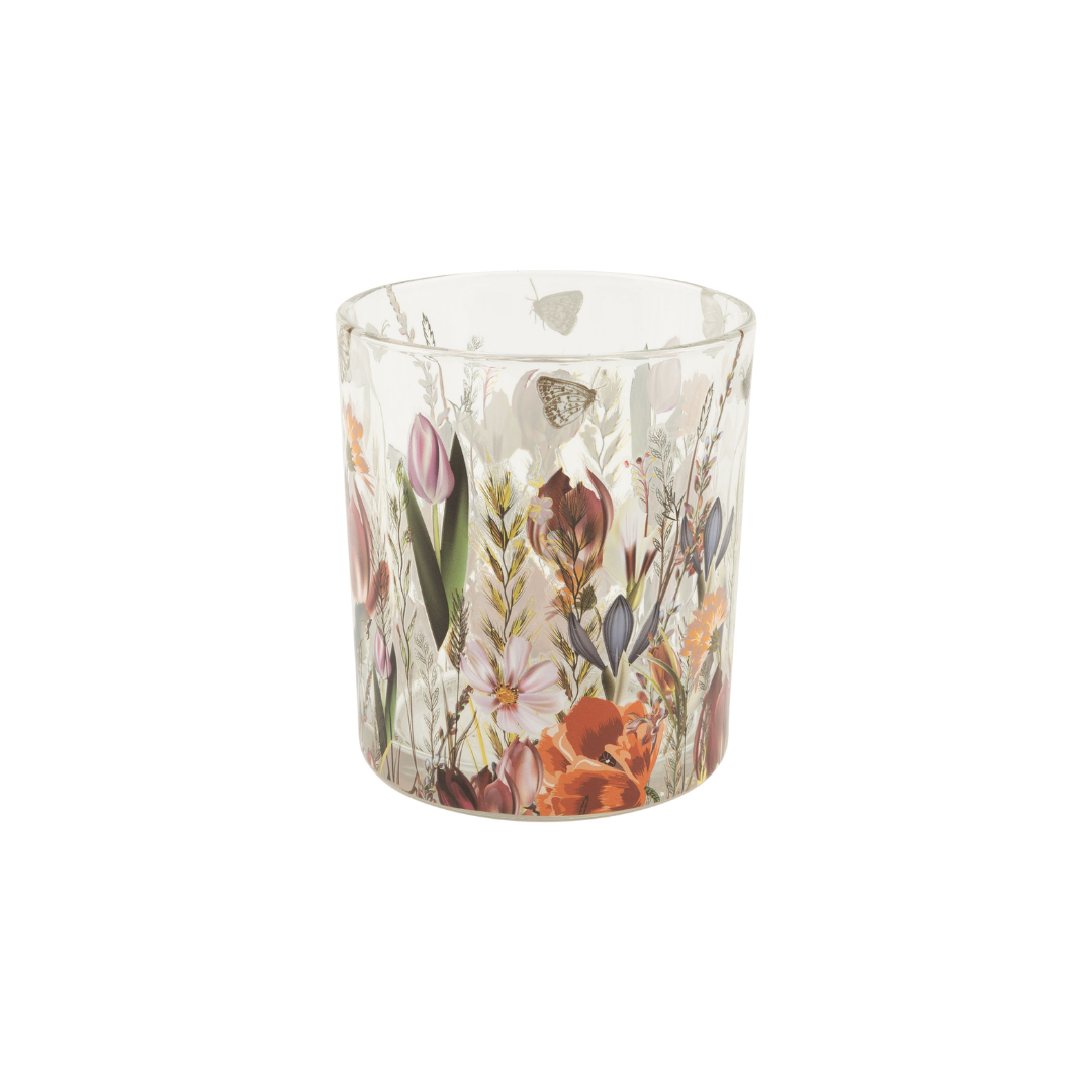 Clear Glass holder table piece with darker spring flower pattern, 3 in  6