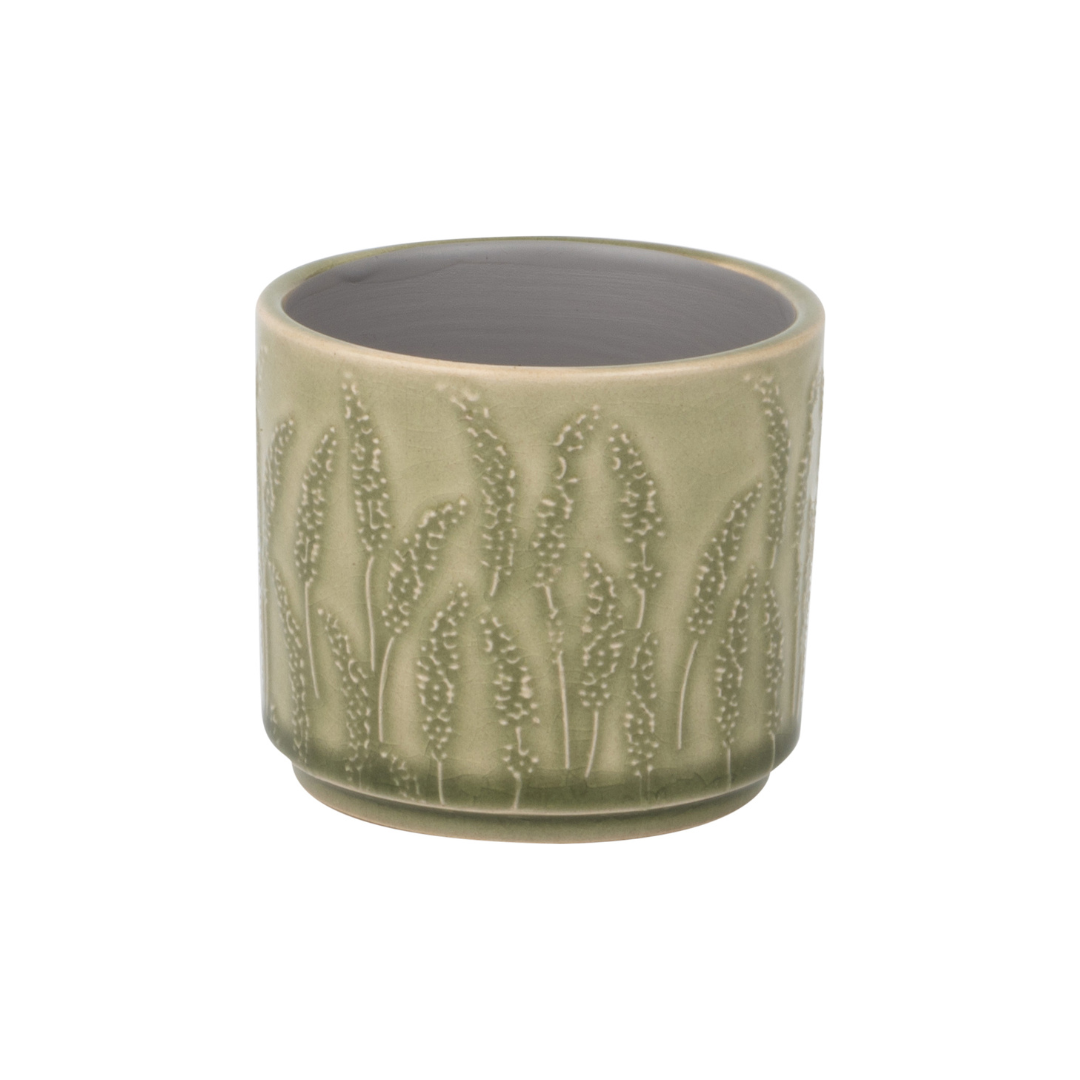Floral stem pattern ceramic pot cover, pale green, 3x3x2.75 in  8                     
