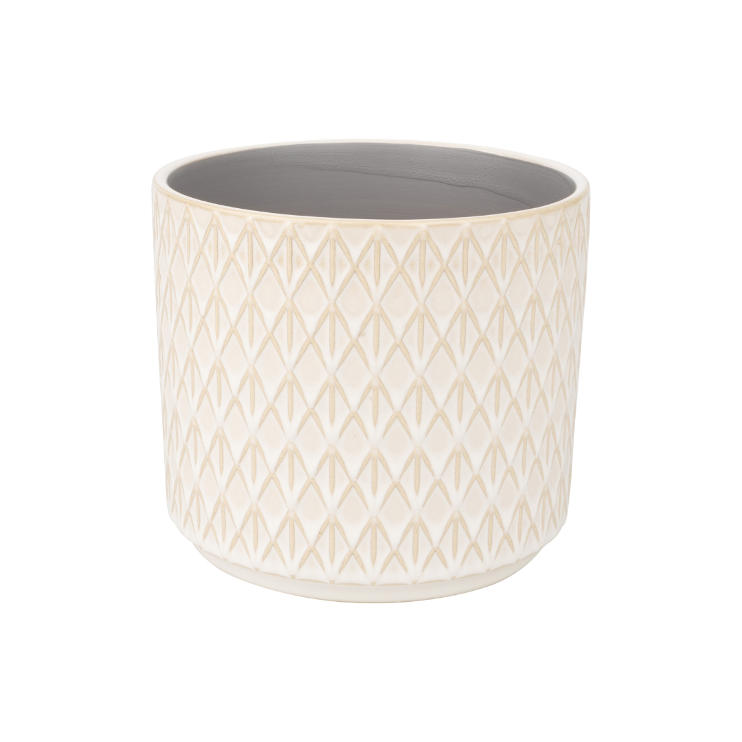 Diamond pattern ceramic pot cover, pale off white beige, 5.5x5.5x5 in  6              