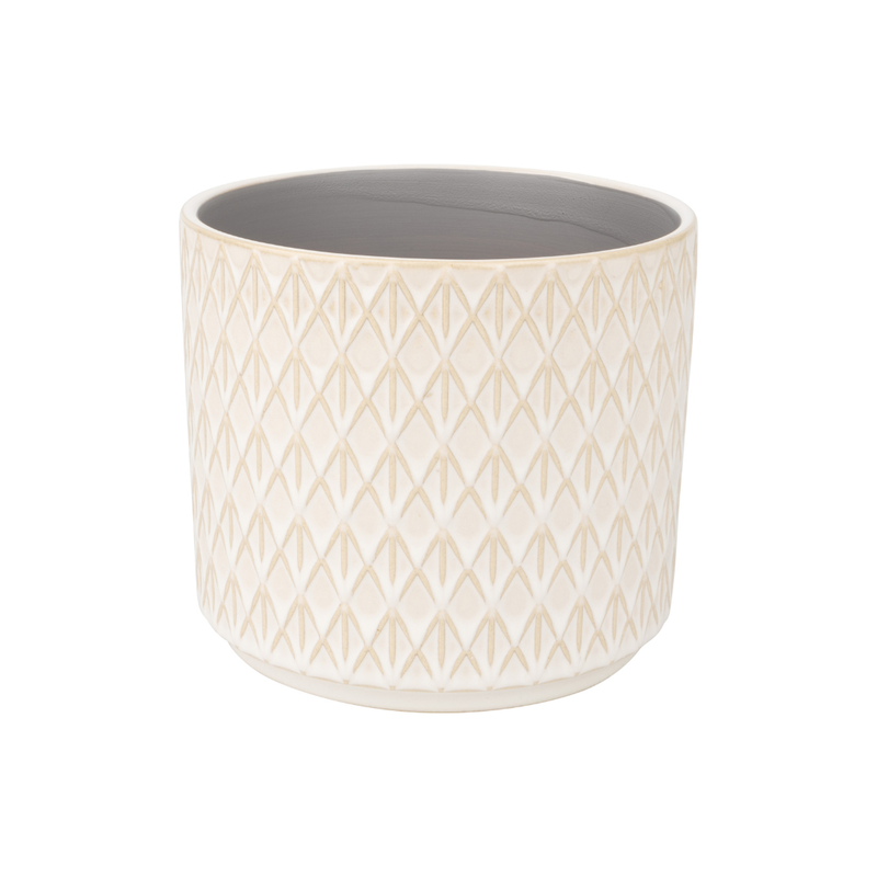 Diamond pattern ceramic pot cover, pale off white beige, 5.5x5.5x5 in  6              