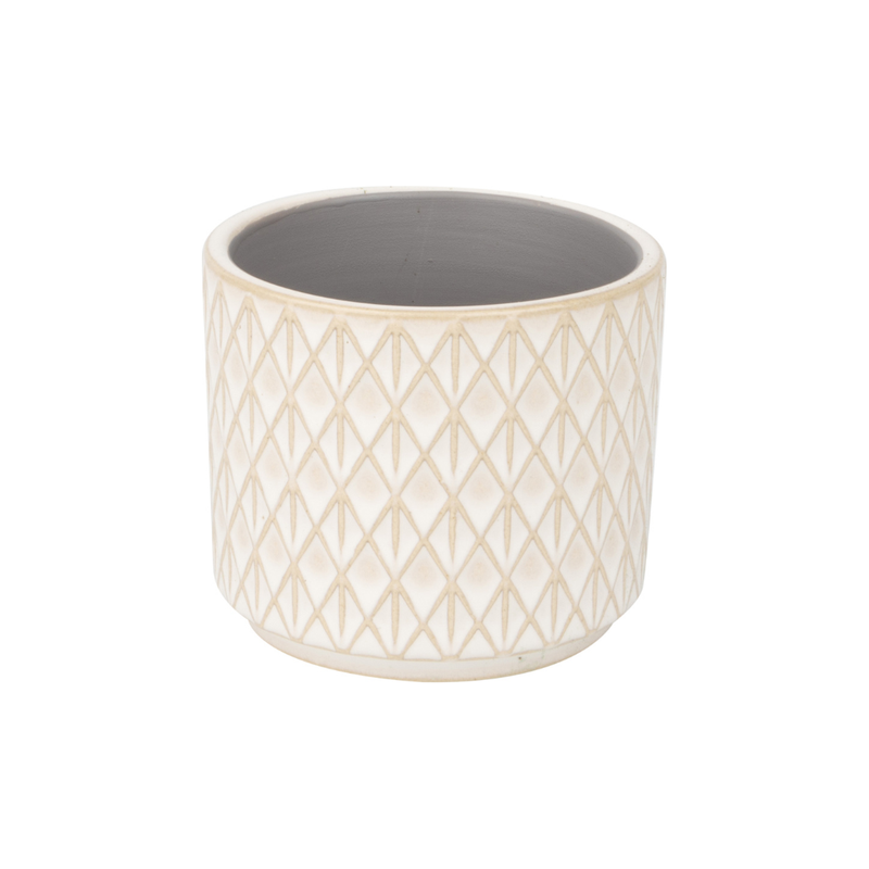 Diamond pattern ceramic pot cover, pale off white beige, 3x3x2.75 in  8              