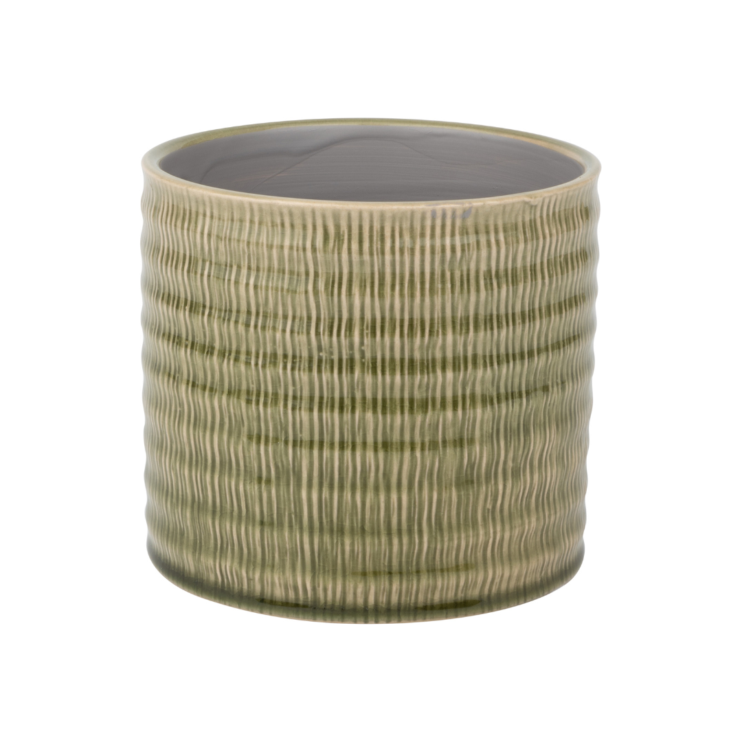 Textured linen pattern ceramic pot cover, pale green, 5.5x5.5x5 in  6              