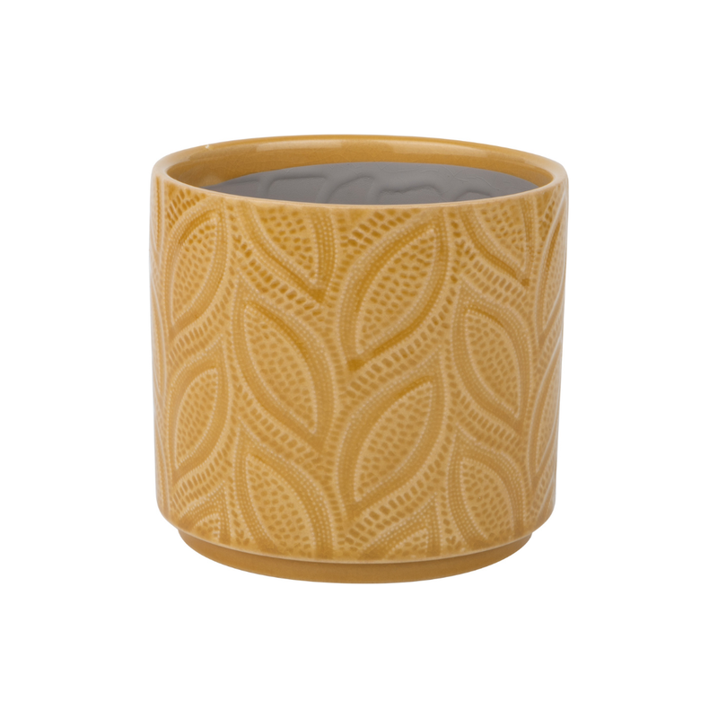 Leaf pattern ceramic pot cover, deep mustard gold, 5.5x5.5x5 in  6           