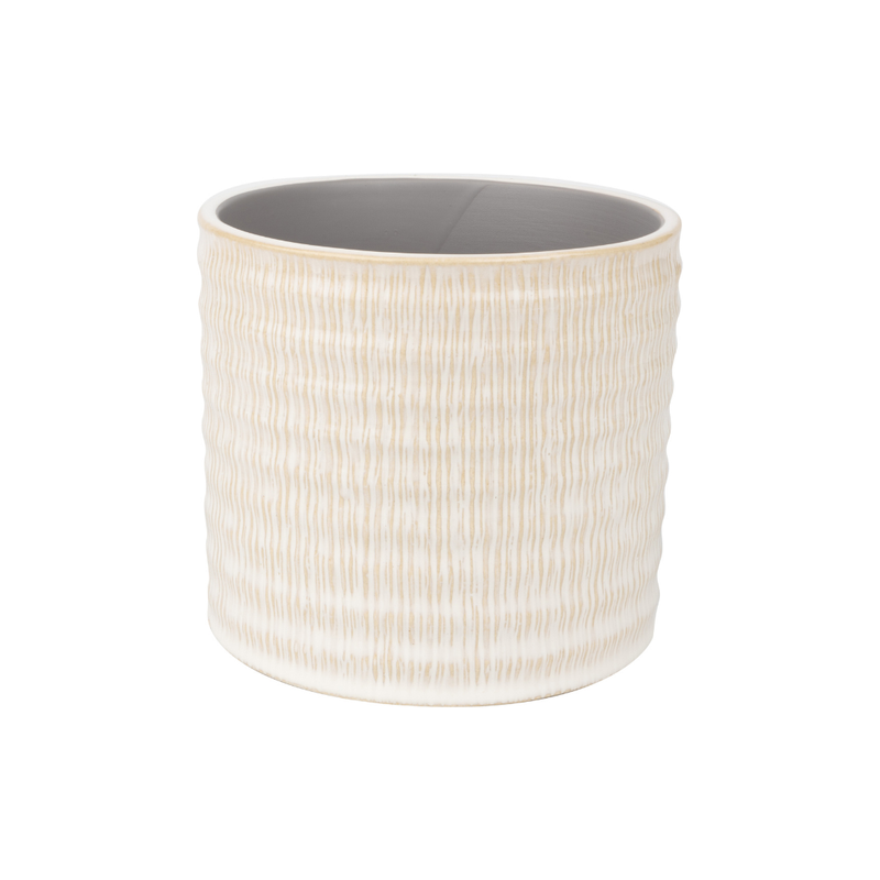 Textured linen pattern ceramic pot cover, off white beige, 4.75x4.75x4 in  8           