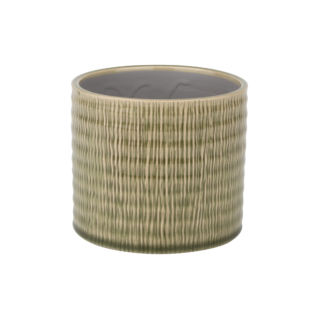 Textured linen pattern ceramic pot cover, pale green, 4.75x4.75x4 in  8              