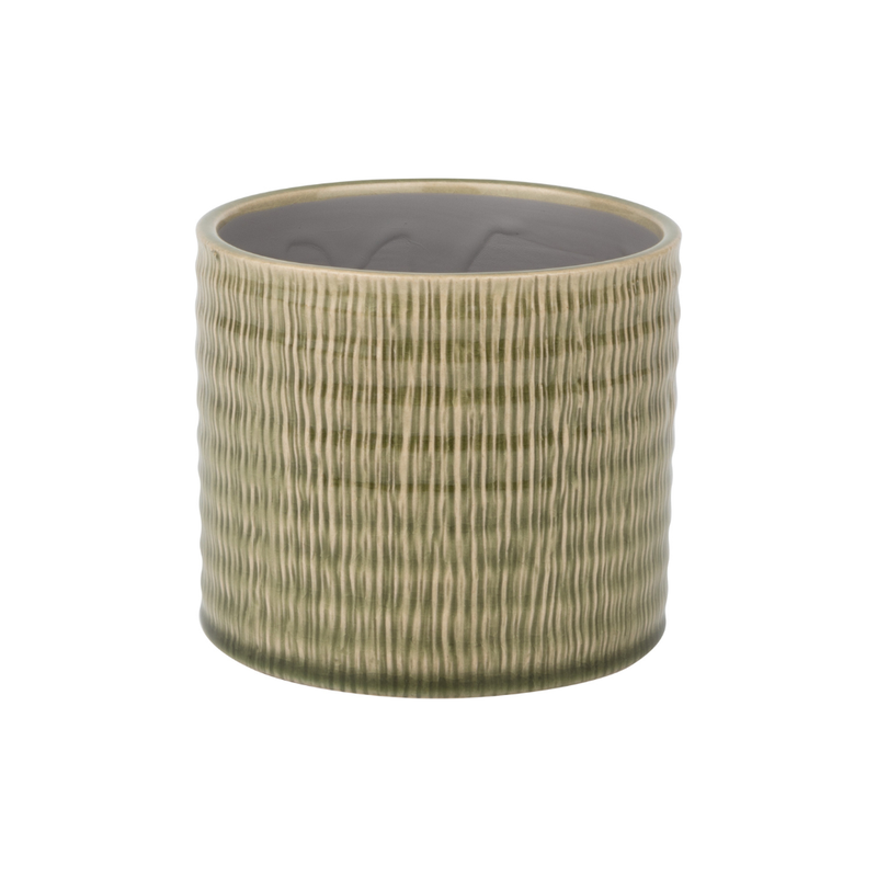 Textured linen pattern ceramic pot cover, pale green, 4.75x4.75x4 in  8              