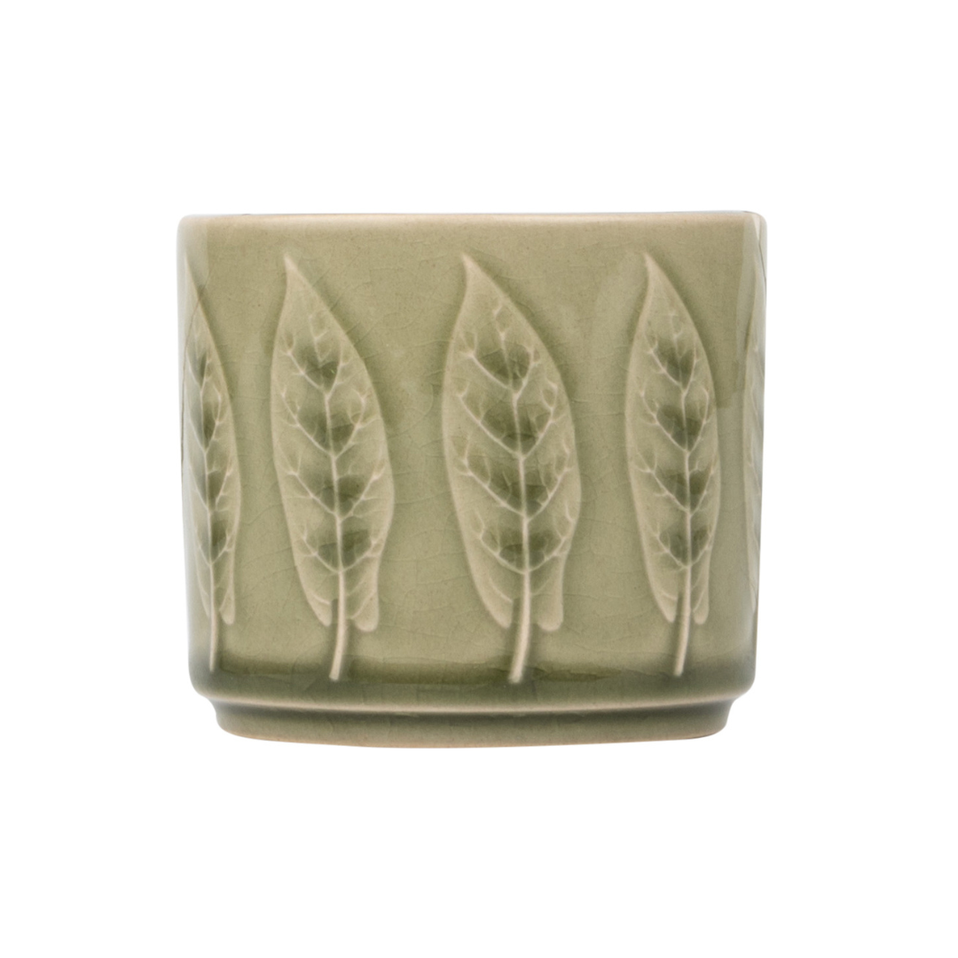 Leaf pattern ceramic pot cover, pale green, 3x3x2.75 in  8           