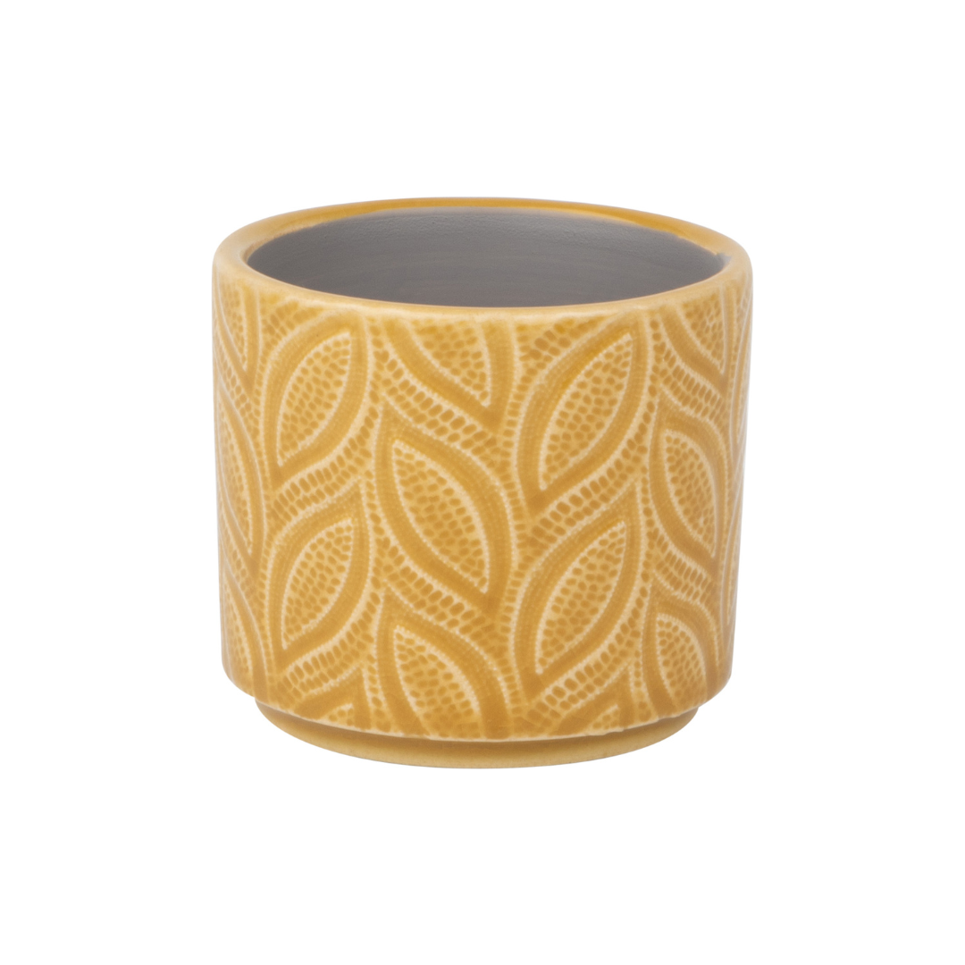 Leaf pattern ceramic pot cover, deep mustard gold, 3x3x2.75 in  6                     