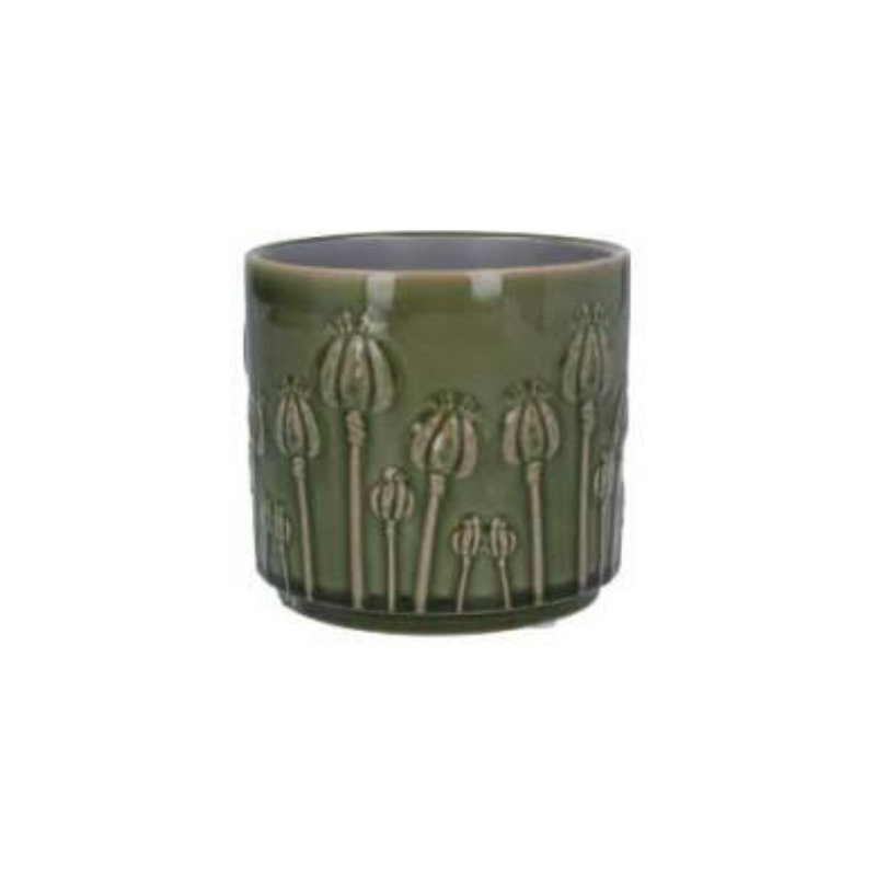 Poppy bud pattern ceramic pot cover, olive green, 3x3x2.75 in  8              