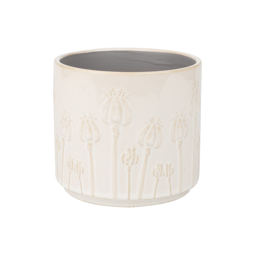 Poppy bud pattern ceramic pot cover, off white beige, 5.5x5.5x5 in  6              