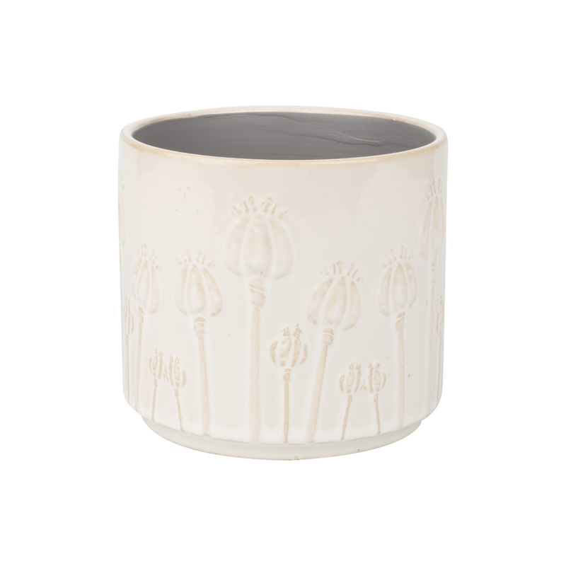 Poppy bud pattern ceramic pot cover, off white beige, 5.5x5.5x5 in  6              