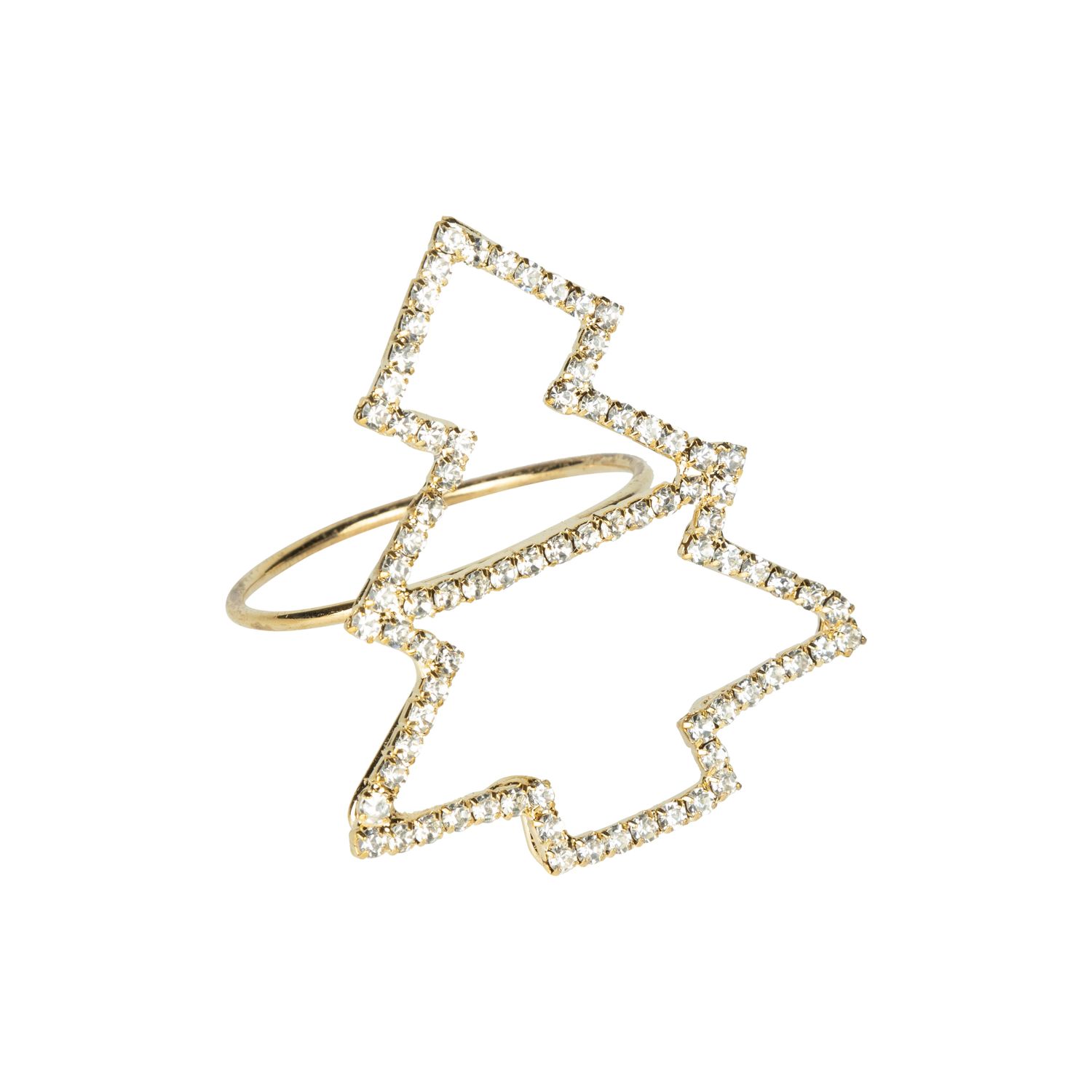 Clear brilliant cut rhinestone on gold metal frame tree napkin ring, 2.5 in  12