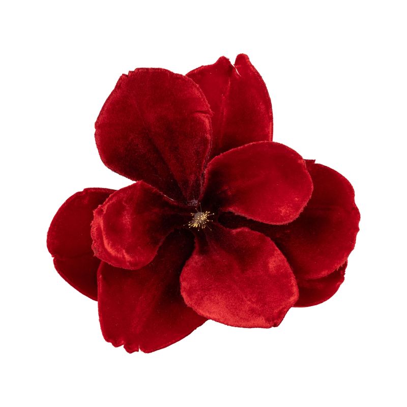 Clip on red magnolia with led light center, 6 in  6