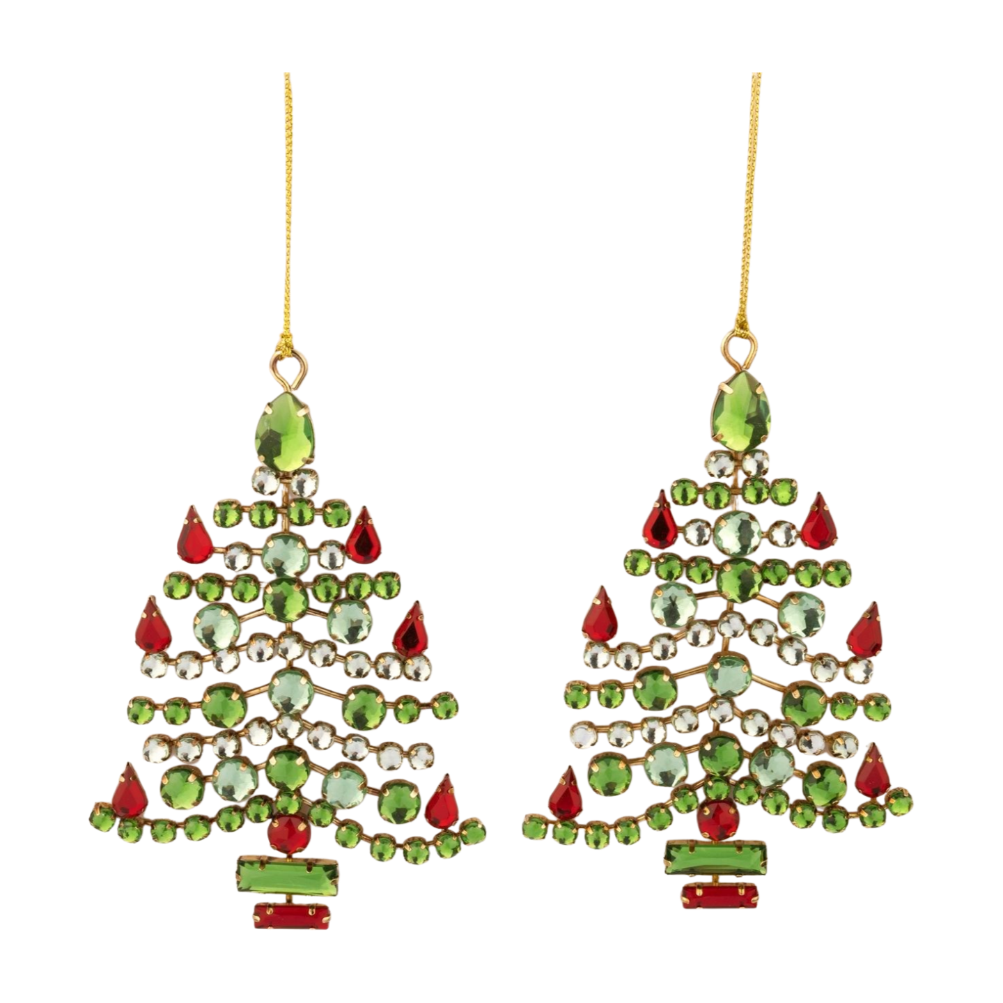 Acrylic jewel Christmas tree ornament in gold wire frame, 5 in  6