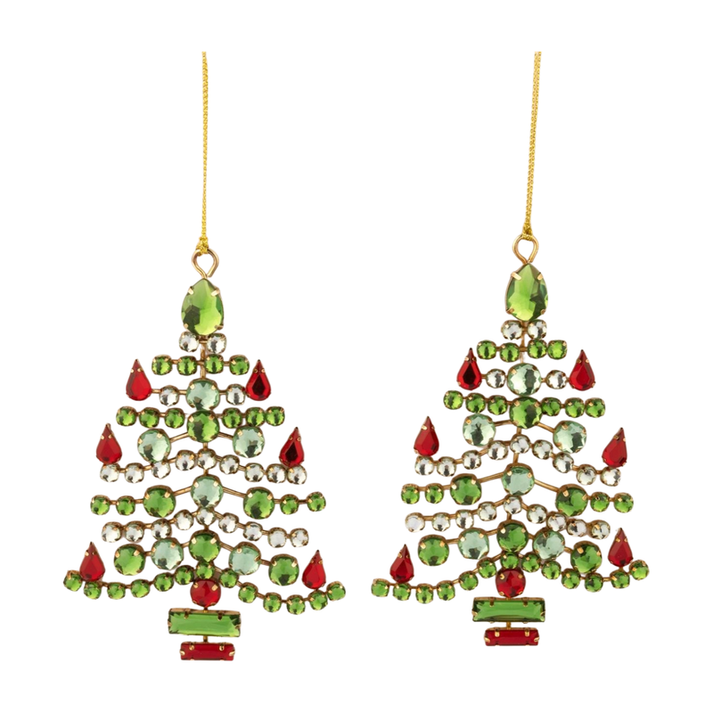 Acrylic jewel Christmas tree ornament in gold wire frame, 5 in  6