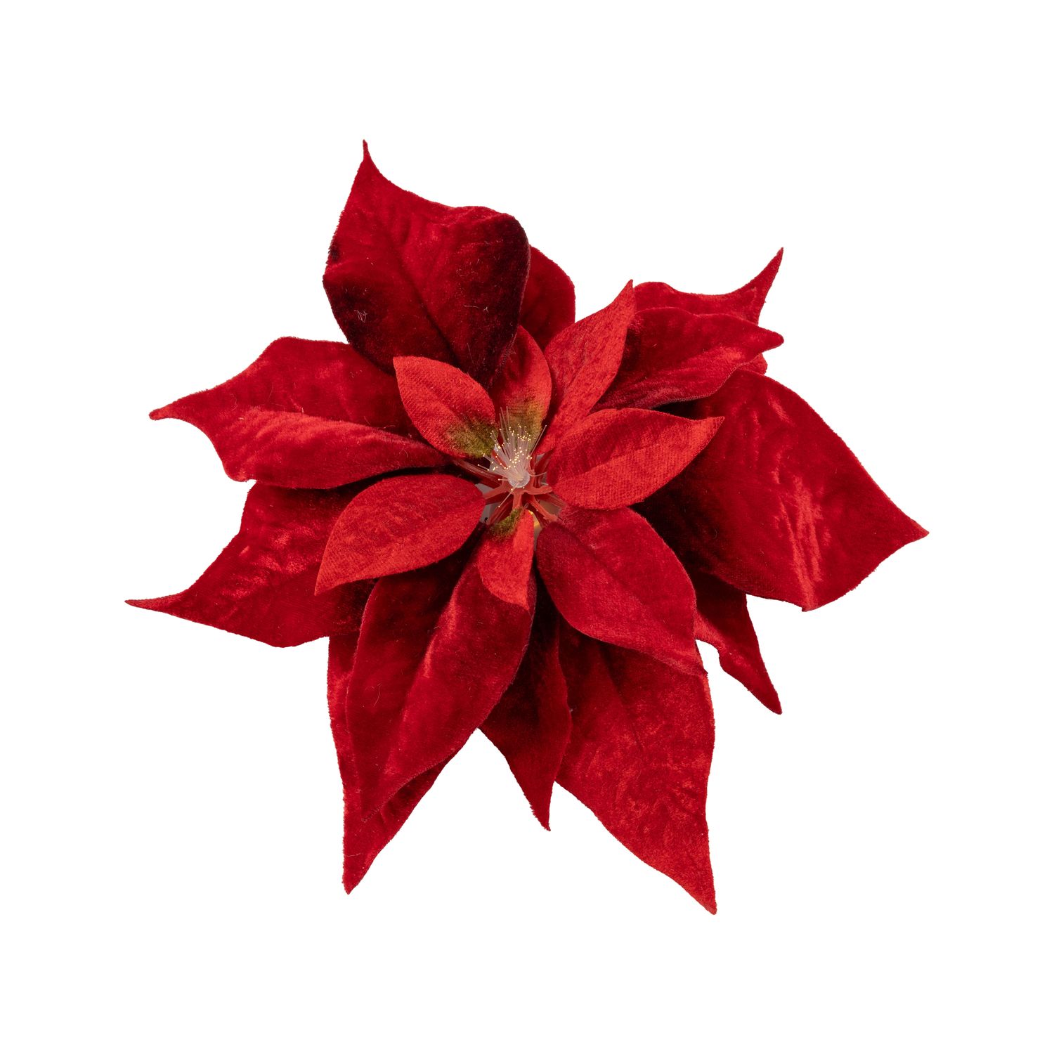 Clip on red poinsettia with led light center, 6 in  6