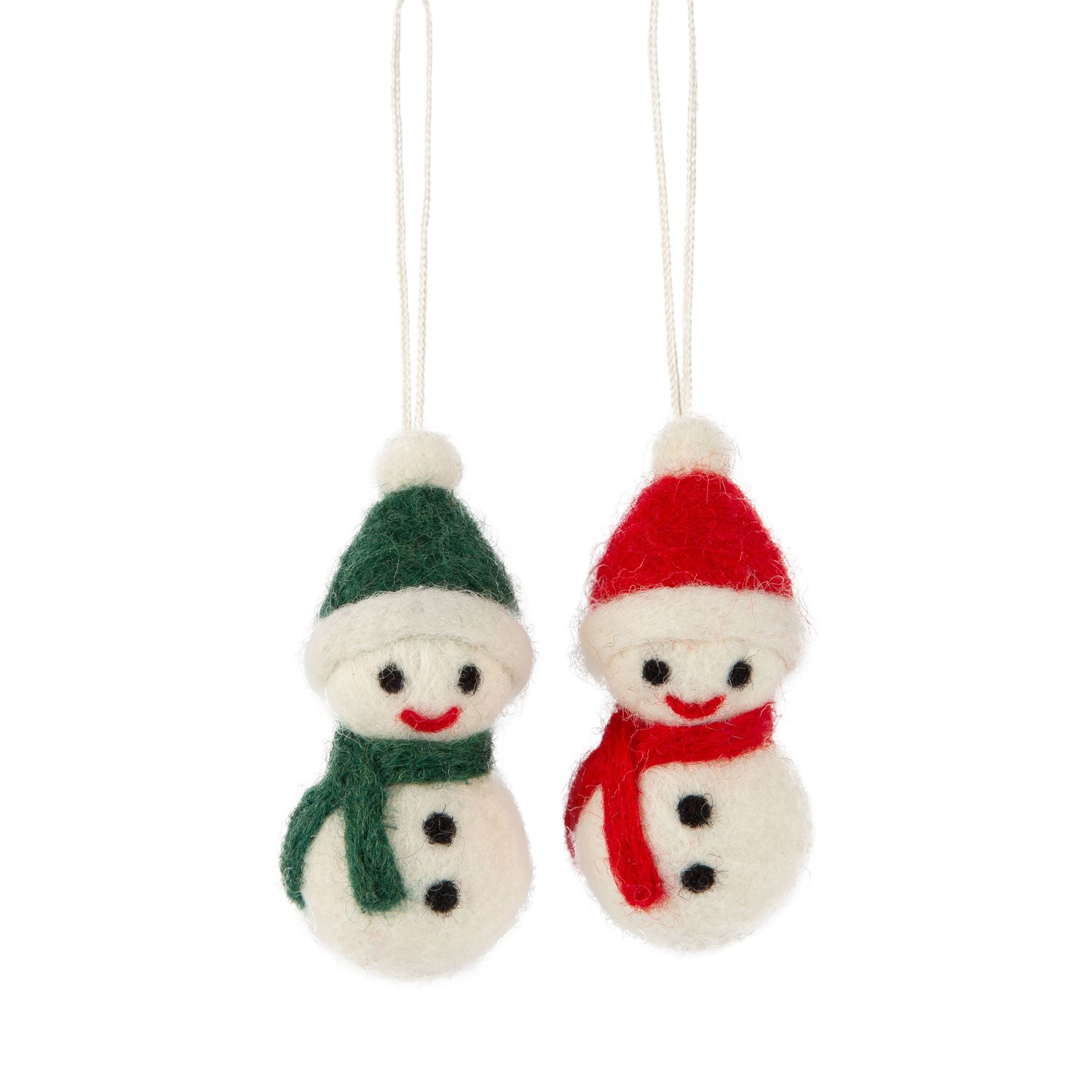 2 Asst&#39;d felt snowman ornament, white with red or green hat and scarf, 2.5 in  12