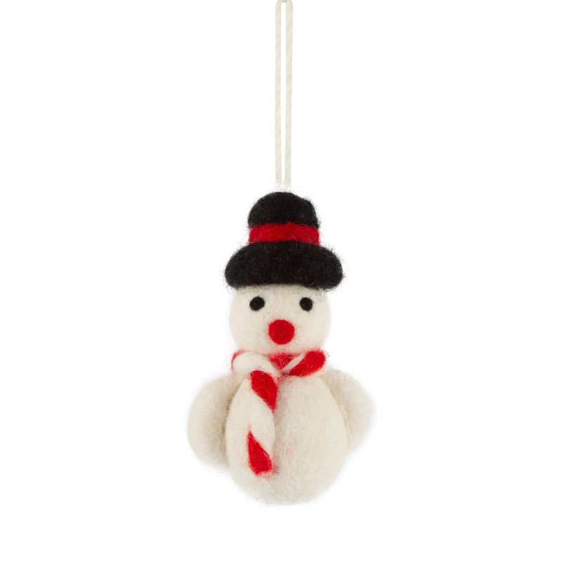 Felt snowman ornament, red/white scarf and black hat, 4.25 in  6