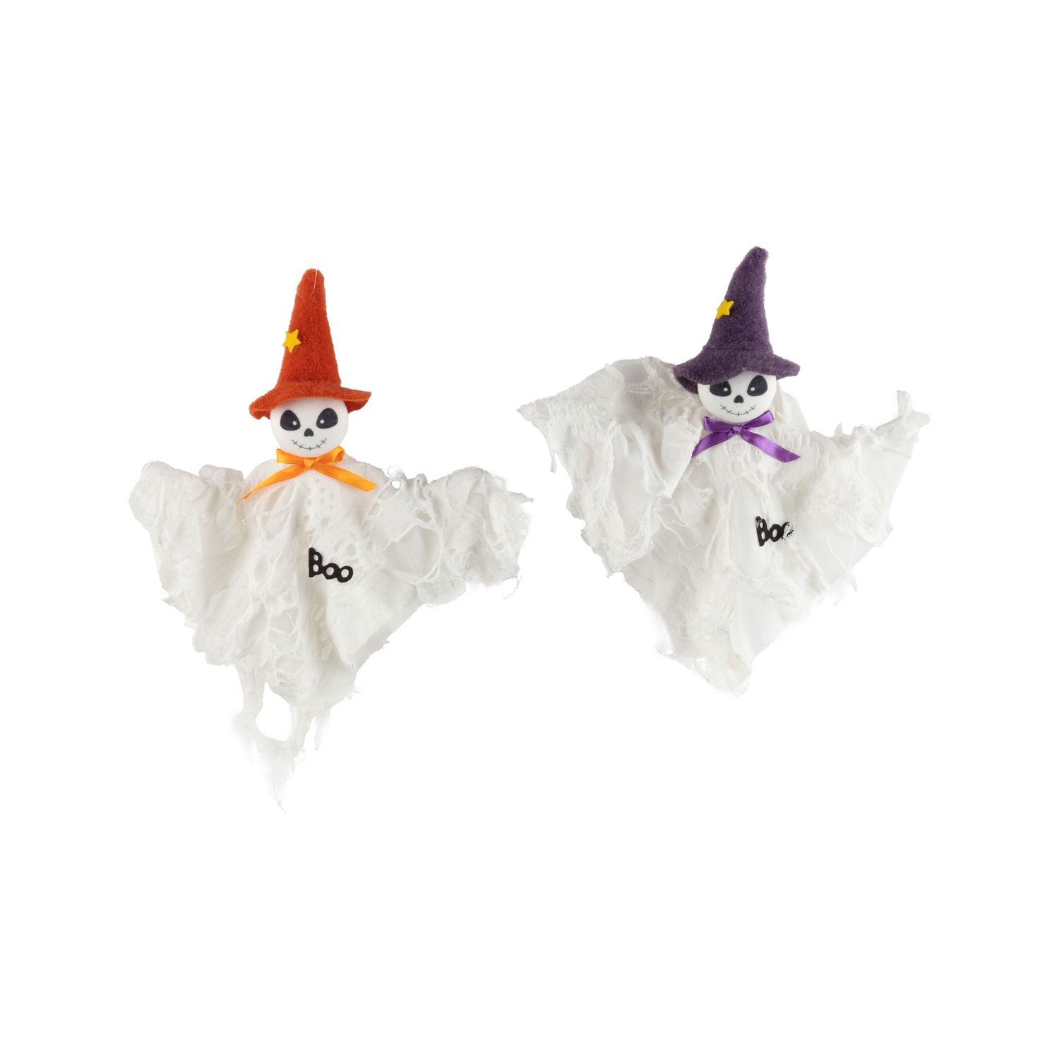 2 Asst&#39;d ghost ornaments with orange/purple hats, 8.7 in  12