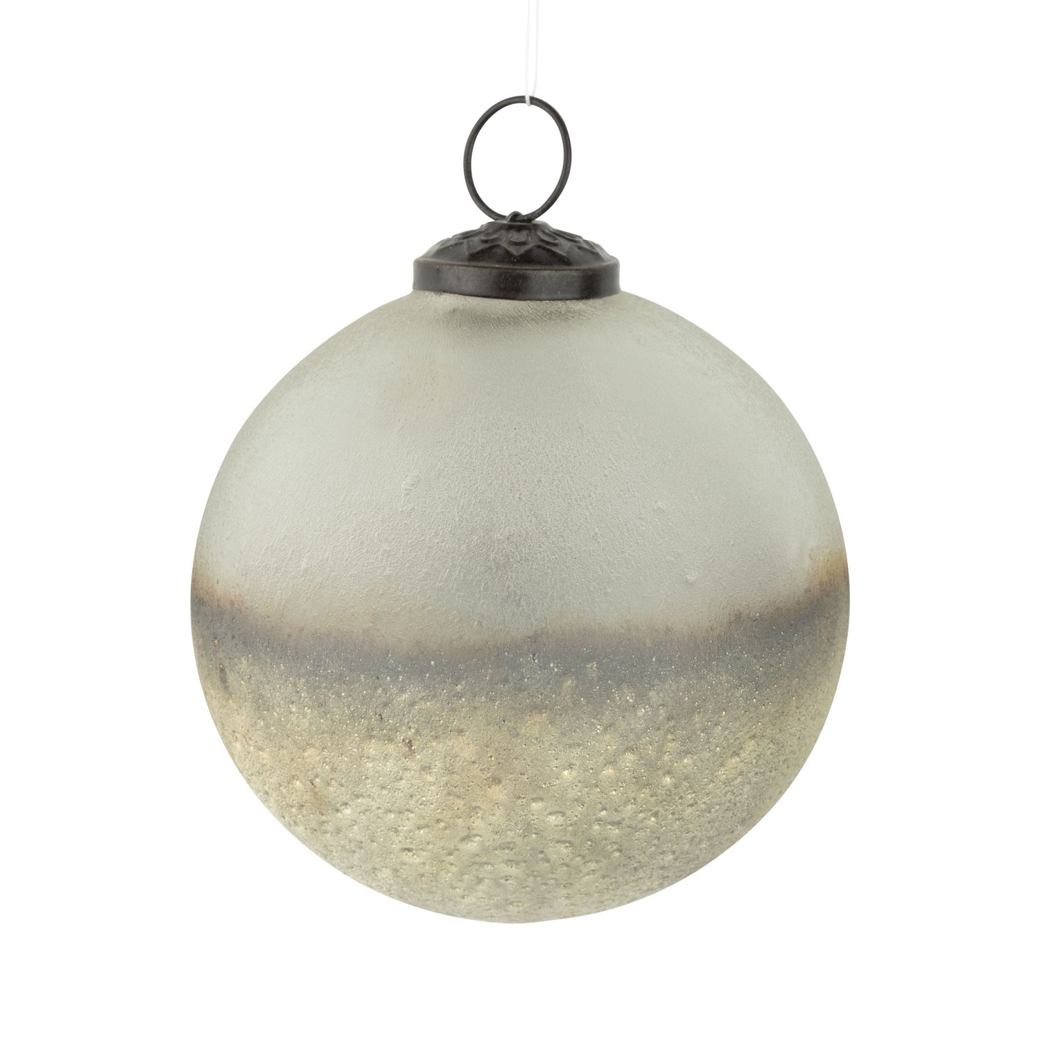 Glass ball ornament, frosted clear with textured silver base, 100 mm/4 in  6