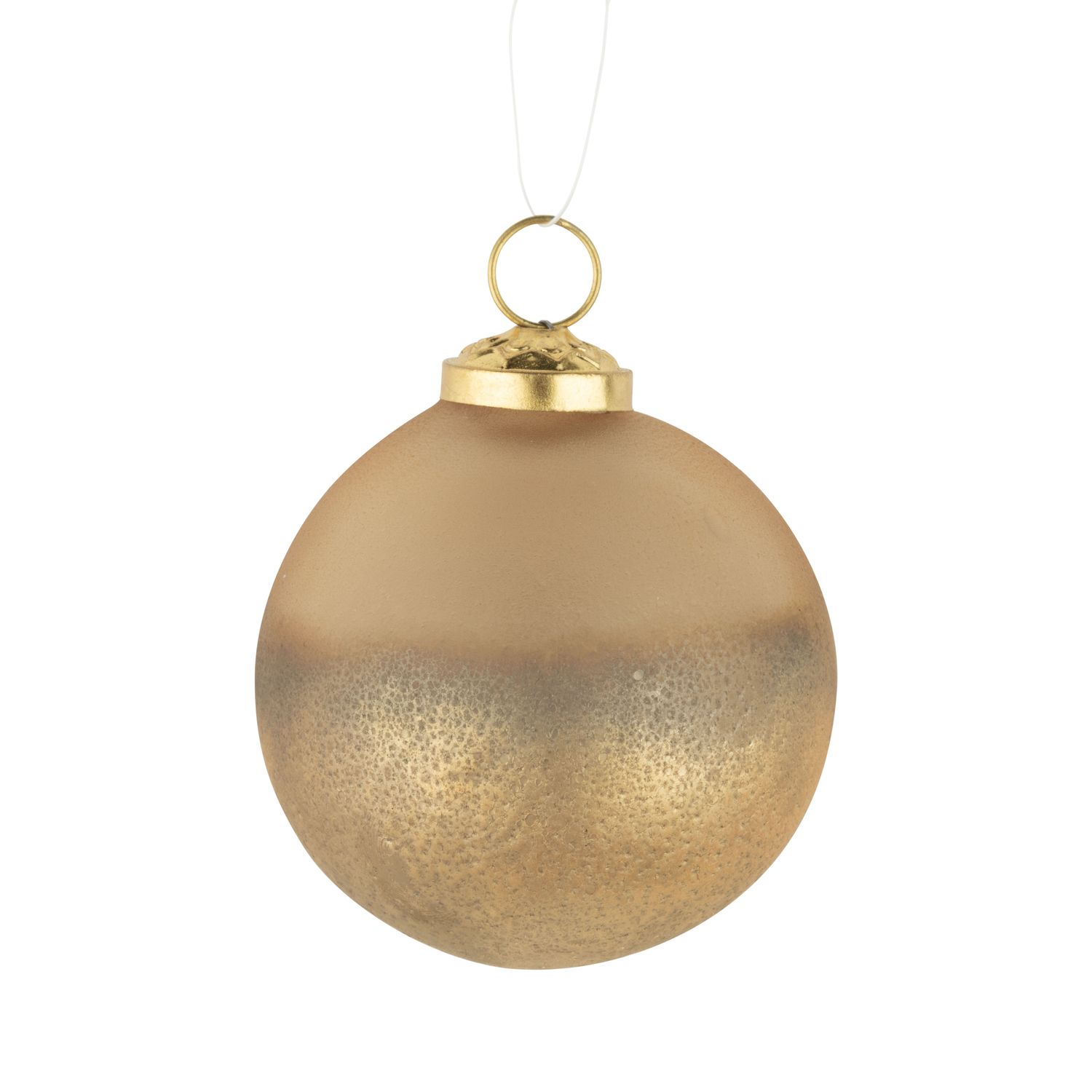 Glass ball ornament, frosted gold with textured gold base, 80 mm/3 in  12
