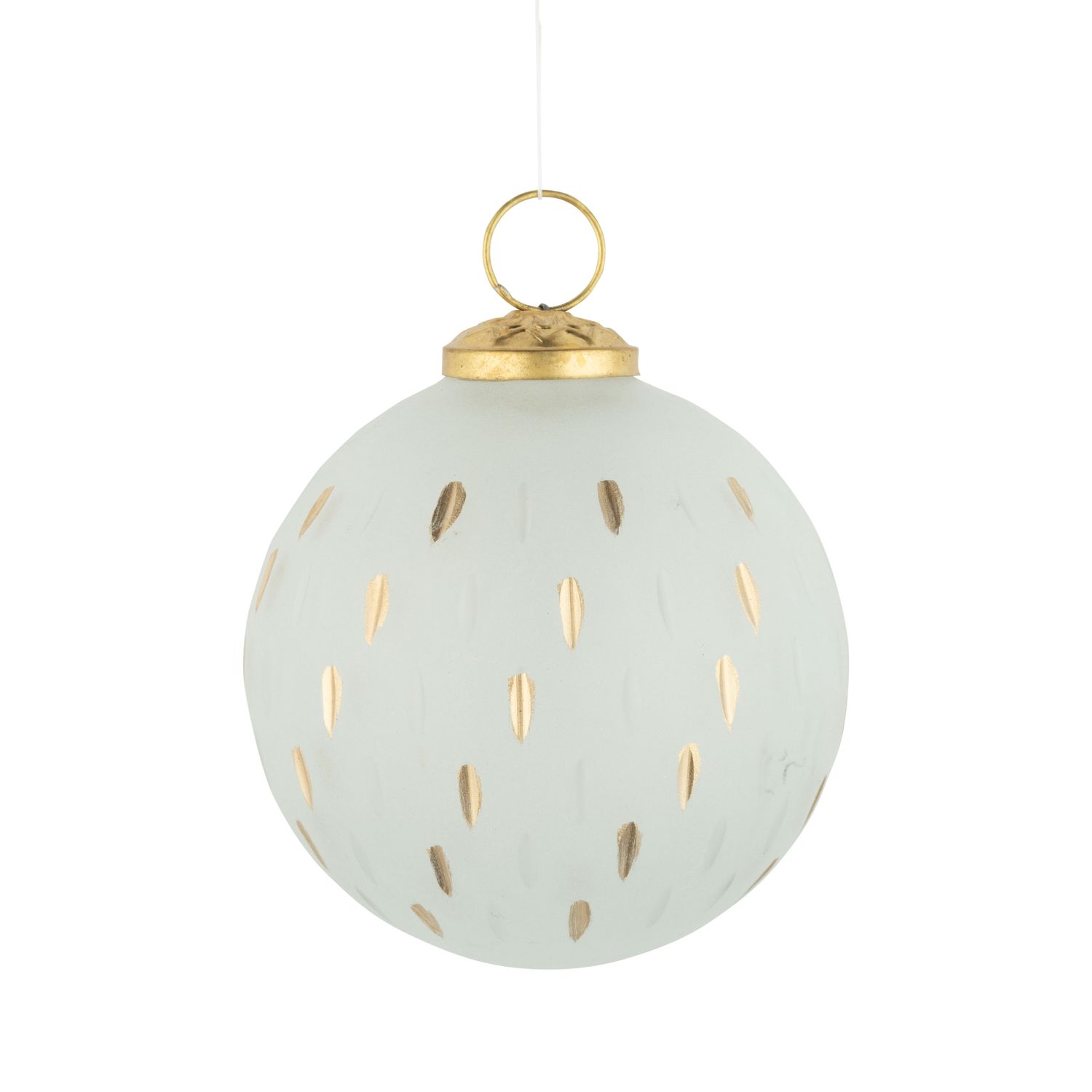 Frosted glass ball ornament with god and clear etch pattern, 100 mm/4 in  6