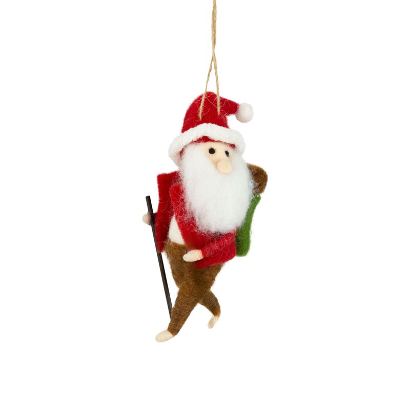 Felt Santa ornament in a red outfit, backpack and walking pole, 5.5 in  8