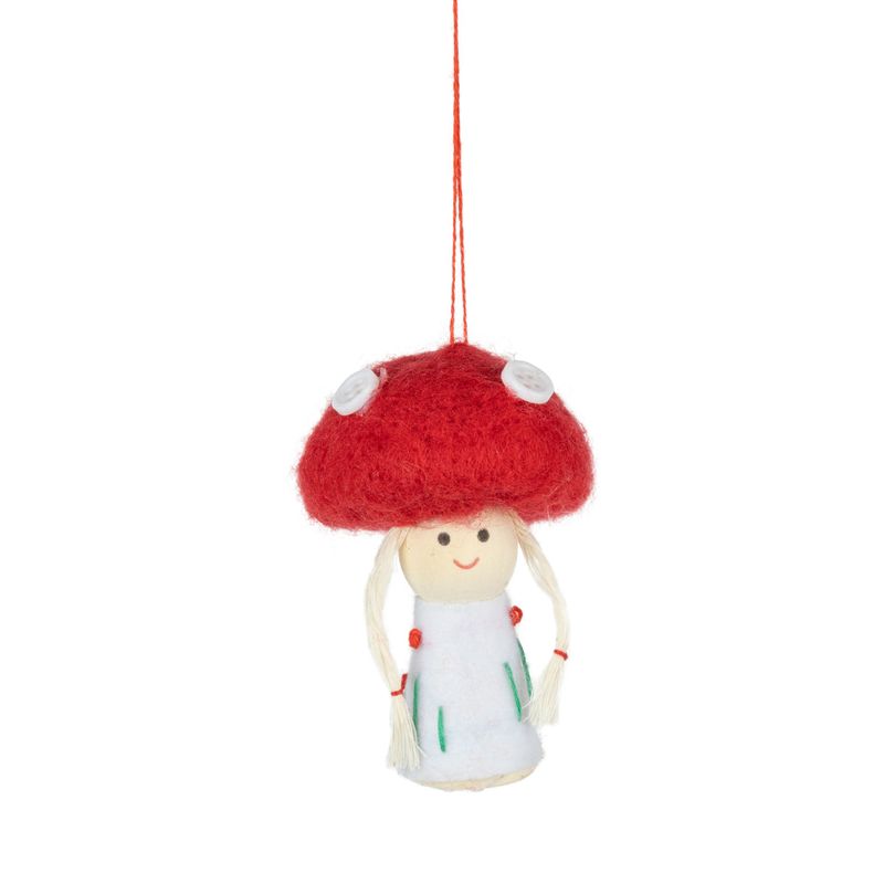 Felt mushroom girl ornament, 3 in  24      