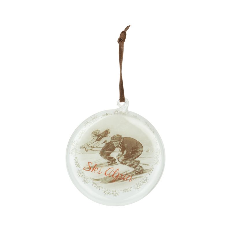 Glass disk w/french alp ski scene, 4 in  12