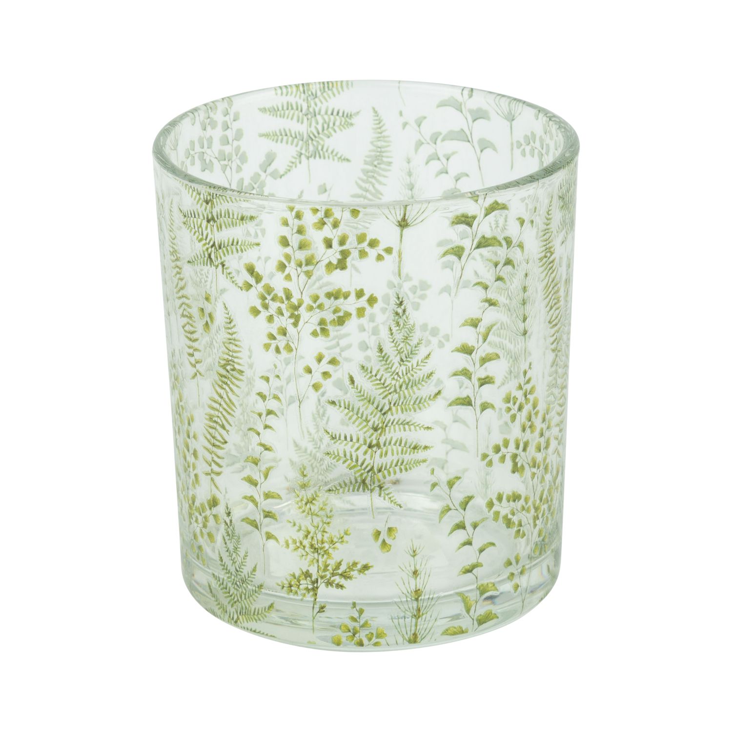 SHIP FEB 1/26 Glass votive holder with  fern pattern, 4 in