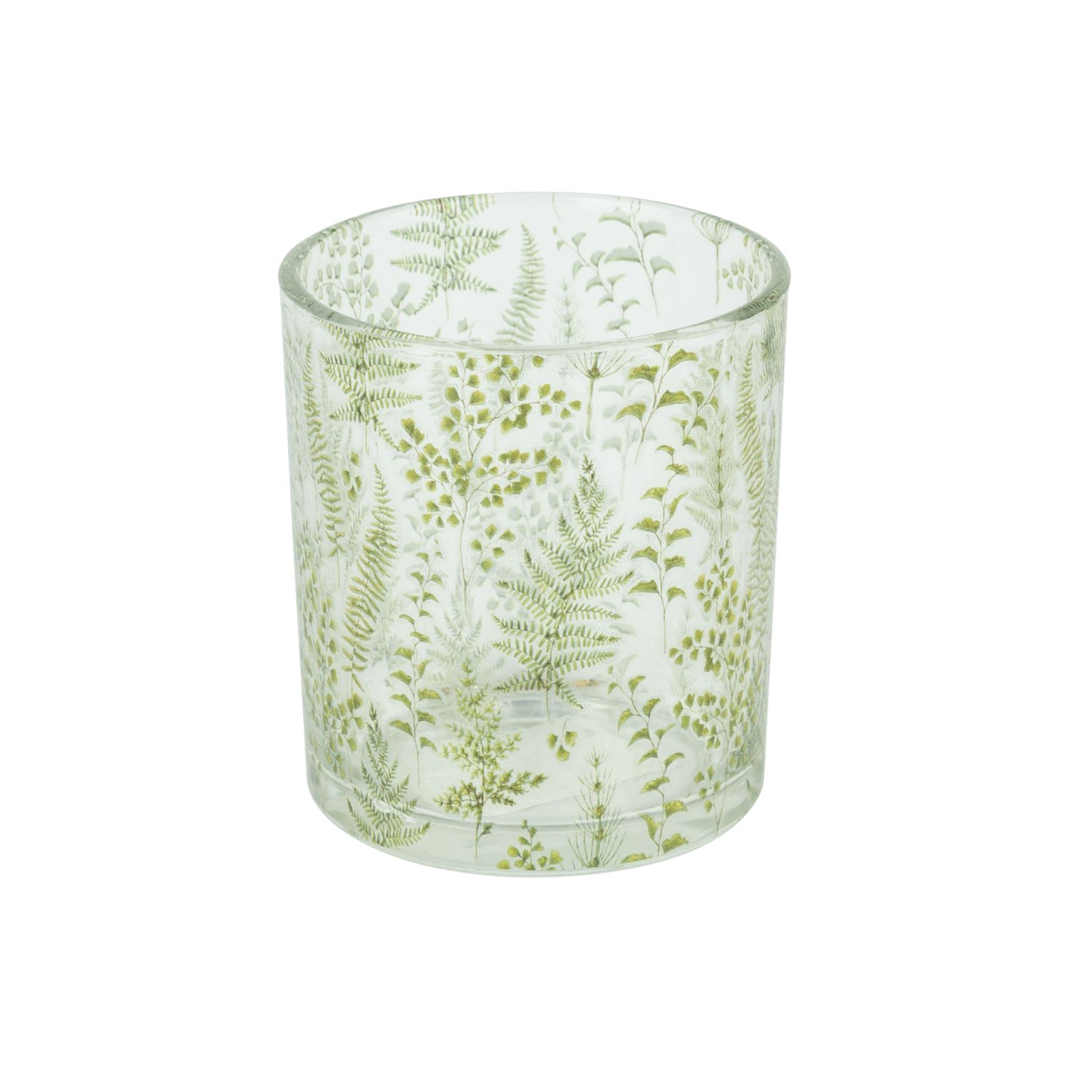 SHIP FEB 1/26 Glass tealight holder with fern pattern, 3 in