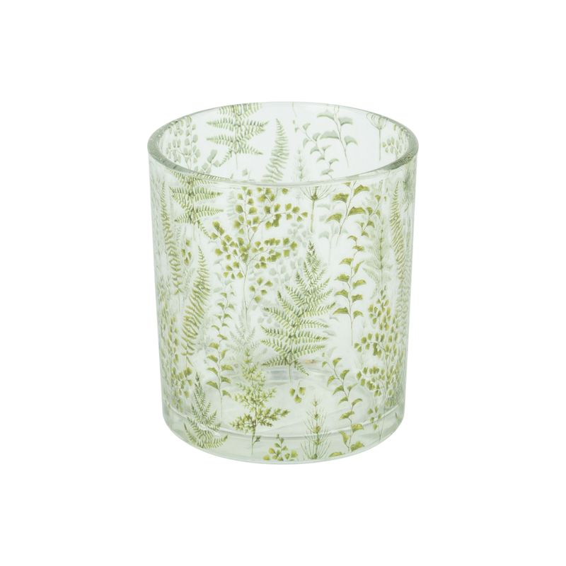 SHIP FEB 1/26 Glass tealight holder with fern pattern, 3 in