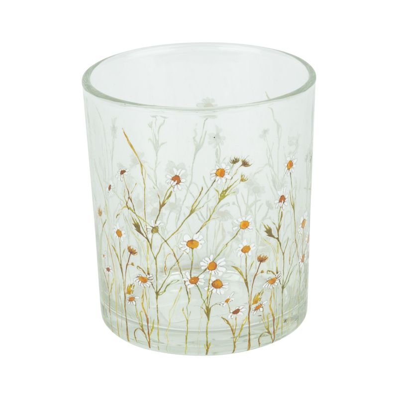 SHIP FEB 1/26 Glass votive holder with mini daisy pattern, 4 in