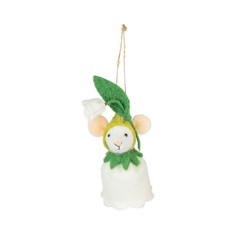 SHIP FEB 1/26 White lily of the valley mouse ornament, 5 in