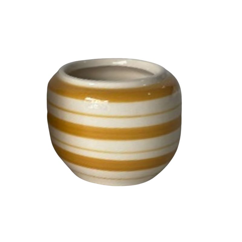 SHIP FEB 1/26 Hand painted urn shape glazed ceramic pot cover, yellow and off white, 3 in