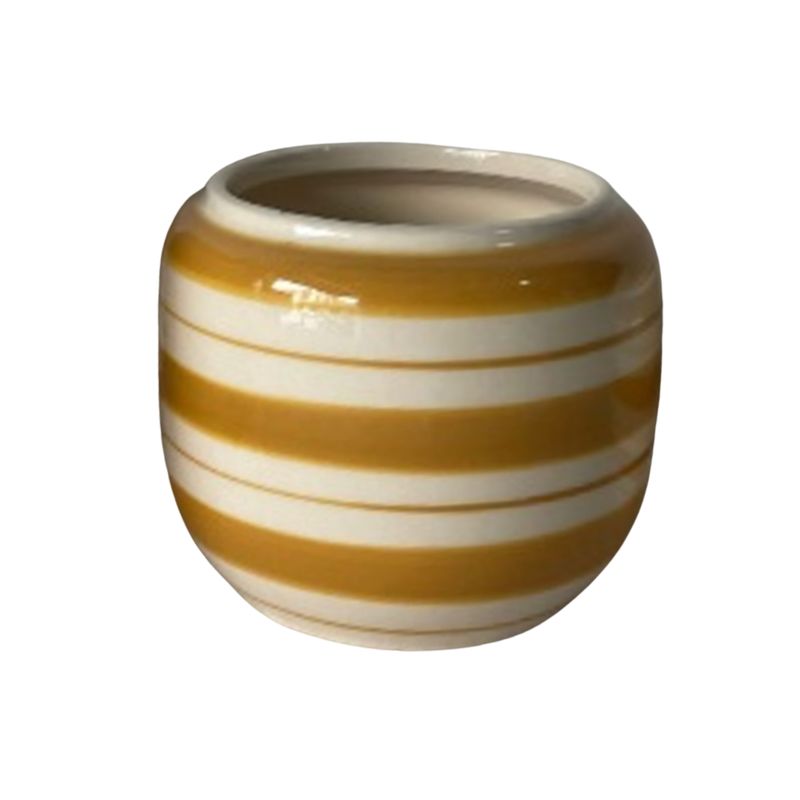 SHIP FEB 1/26 Hand painted urn shape glazed ceramic pot cover, yellow and off white, 4 in 
