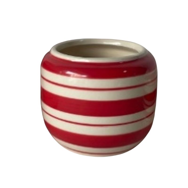 SHIP FEB 1/26 Hand painted urn shape glazed ceramic pot cover, red  and off white, 4 in 