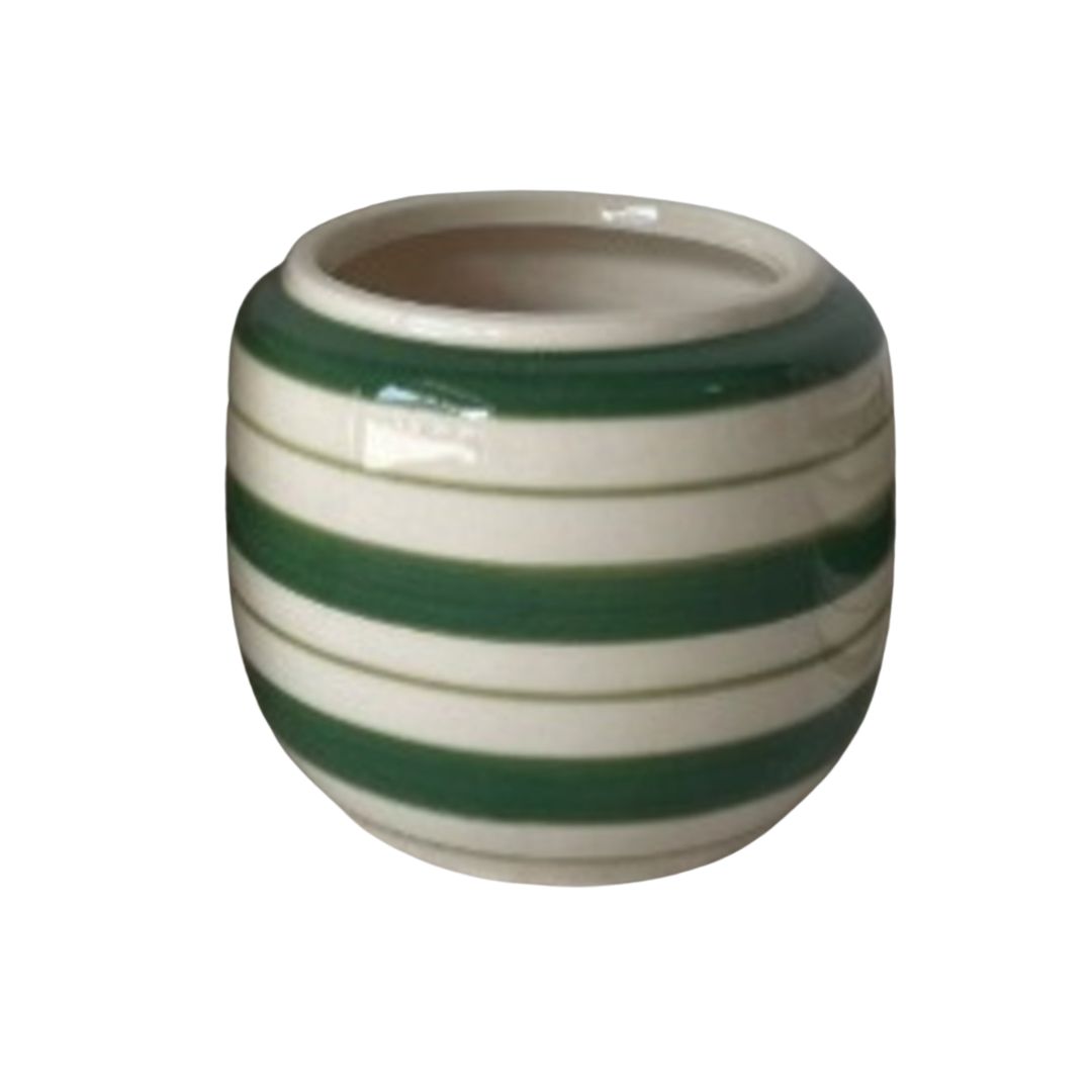 SHIP FEB 1/26 Hand painted urn shape glazed ceramic pot cover, green and off white, 4 in 