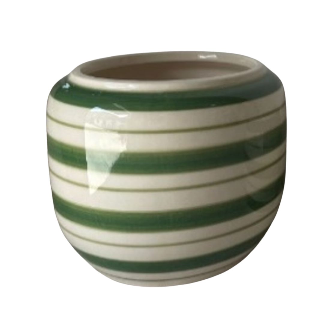 SHIP FEB 1/26 Hand painted urn shape glazed ceramic pot cover, green and off white, 5.5 in
