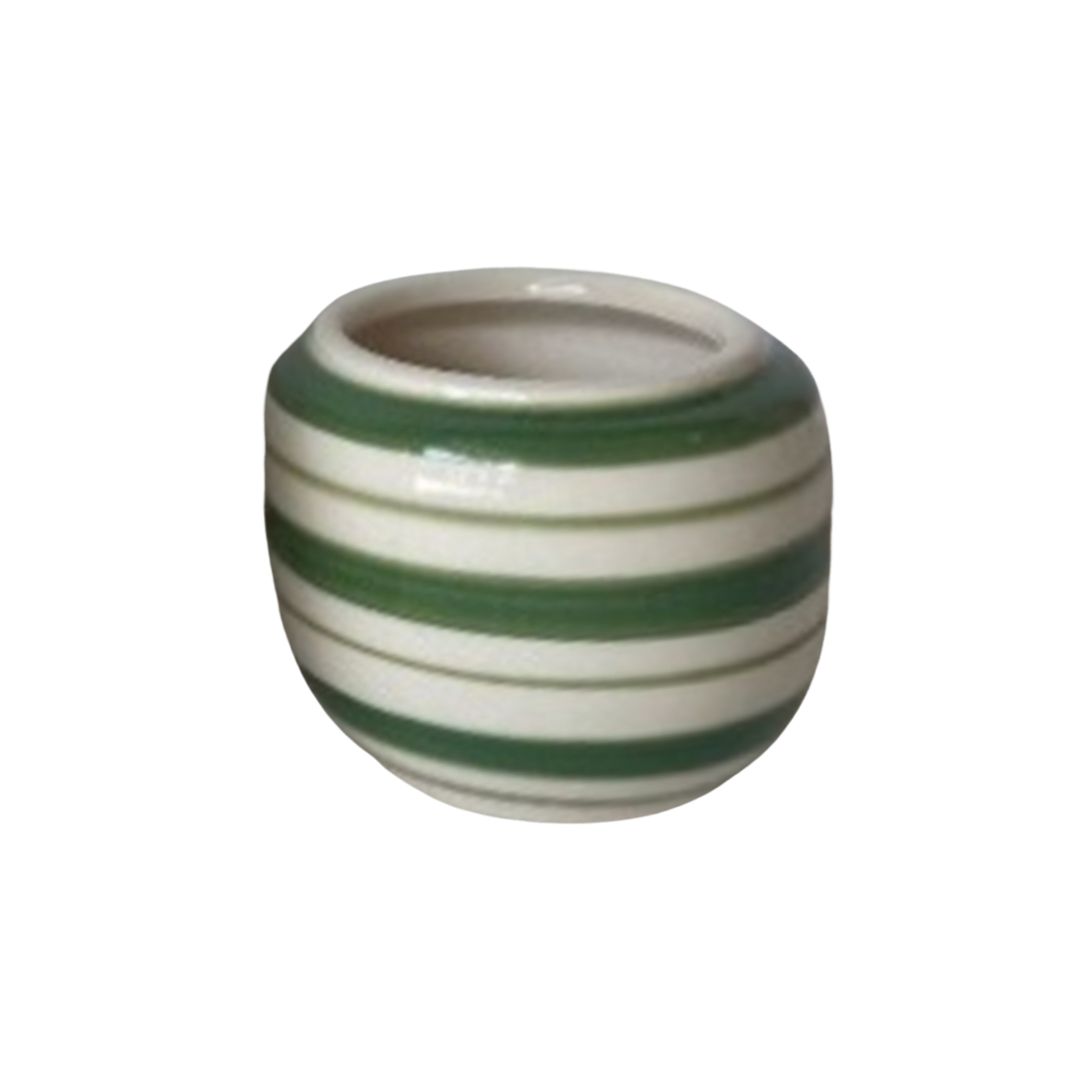 SHIP FEB 1/26 Hand painted urn shape glazed ceramic pot cover, green and off white, 3 in