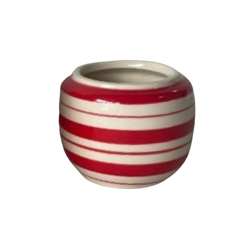 SHIP FEB 1/26 Hand painted urn shape glazed ceramic pot cover, red and off white, 3 in