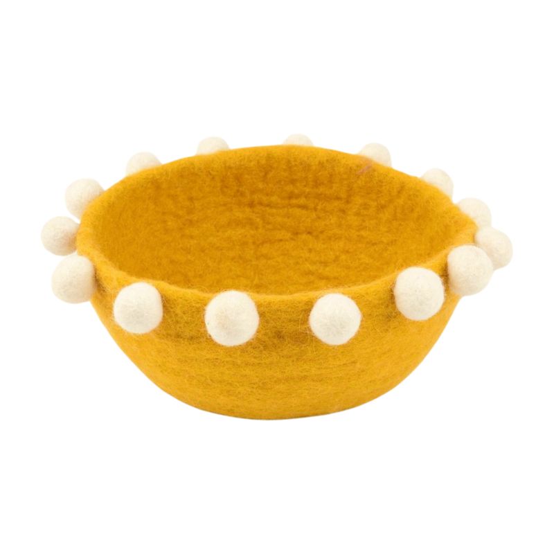 Felt basket with natural felt ball rim, yellow, 6 in  6       