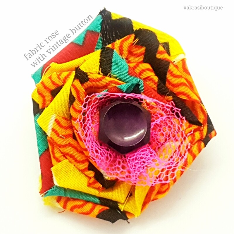 African wax print kente flower with button centre | fabric flower | flower pin | flower hair clip | flower brooch | clothing accessories