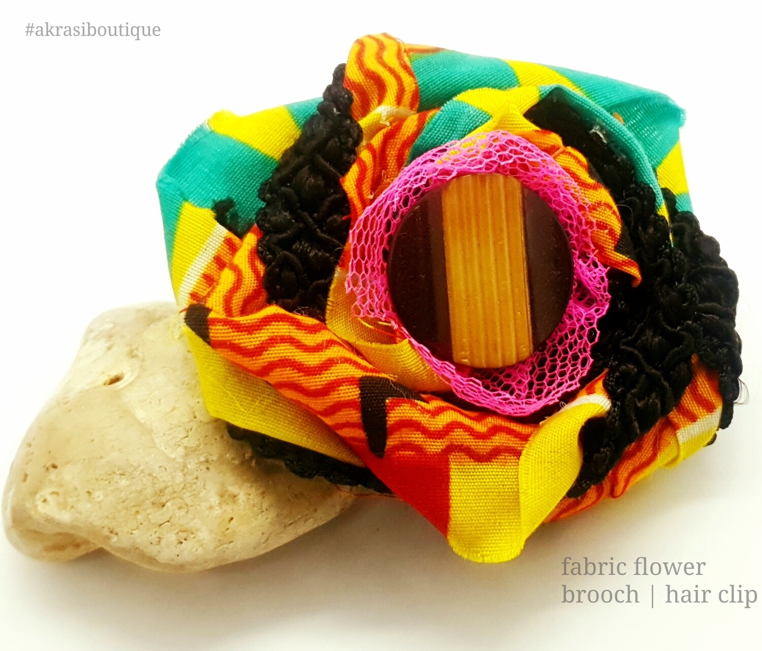 African wax print flower with button centre | kente fabric flower | flower pin | flower hair clip | flower brooch | clothing accessories