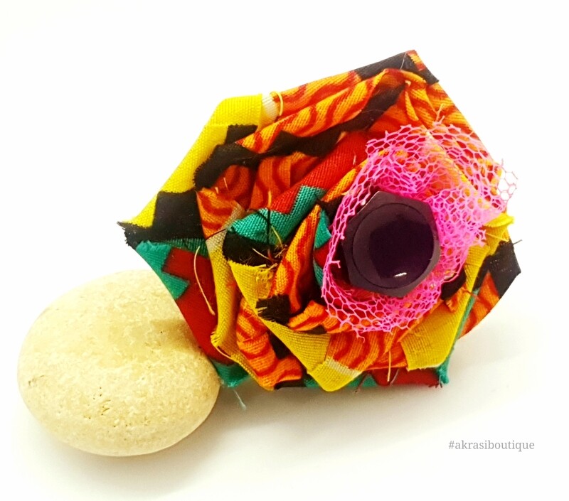African wax print kente flower with button centre | fabric flower | flower pin | flower hair clip | flower brooch | clothing accessories