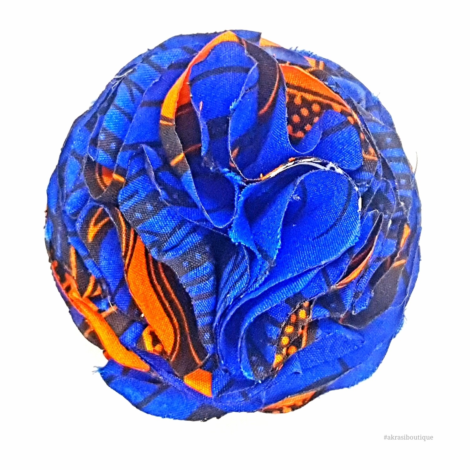 African print blue and orange ruffle flower | flower pin | flower hair clip | flower brooch | clothing accessories