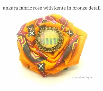African wax print ankara flower with kente in bronze detail | flower pin | flower hair clip | flower brooch | clothing accessories