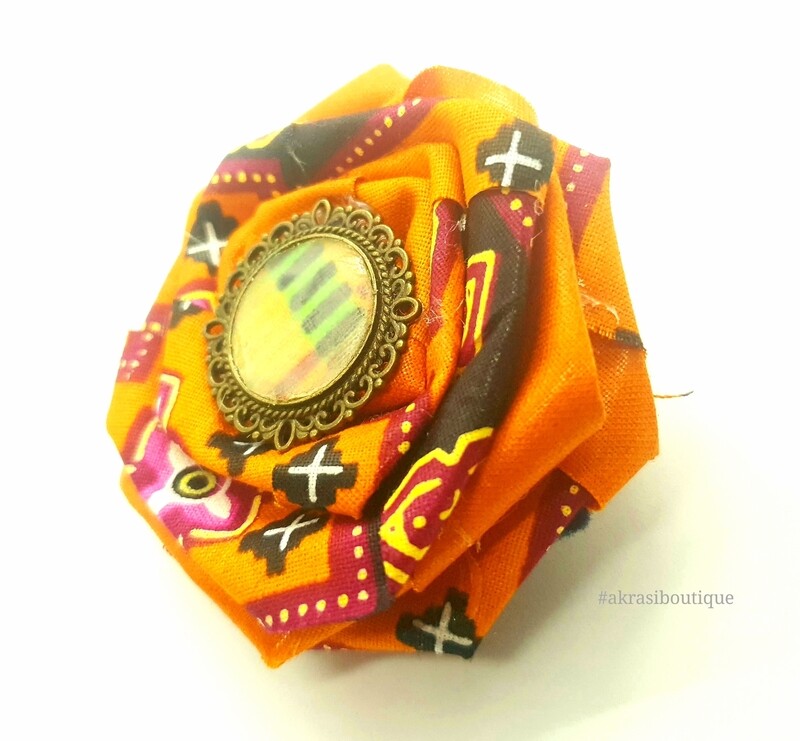 African wax print ankara flower with kente in bronze detail | flower pin | flower hair clip | flower brooch | clothing accessories