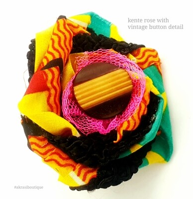 African wax print flower with button centre | kente fabric flower | flower pin | flower hair clip | flower brooch | clothing accessories